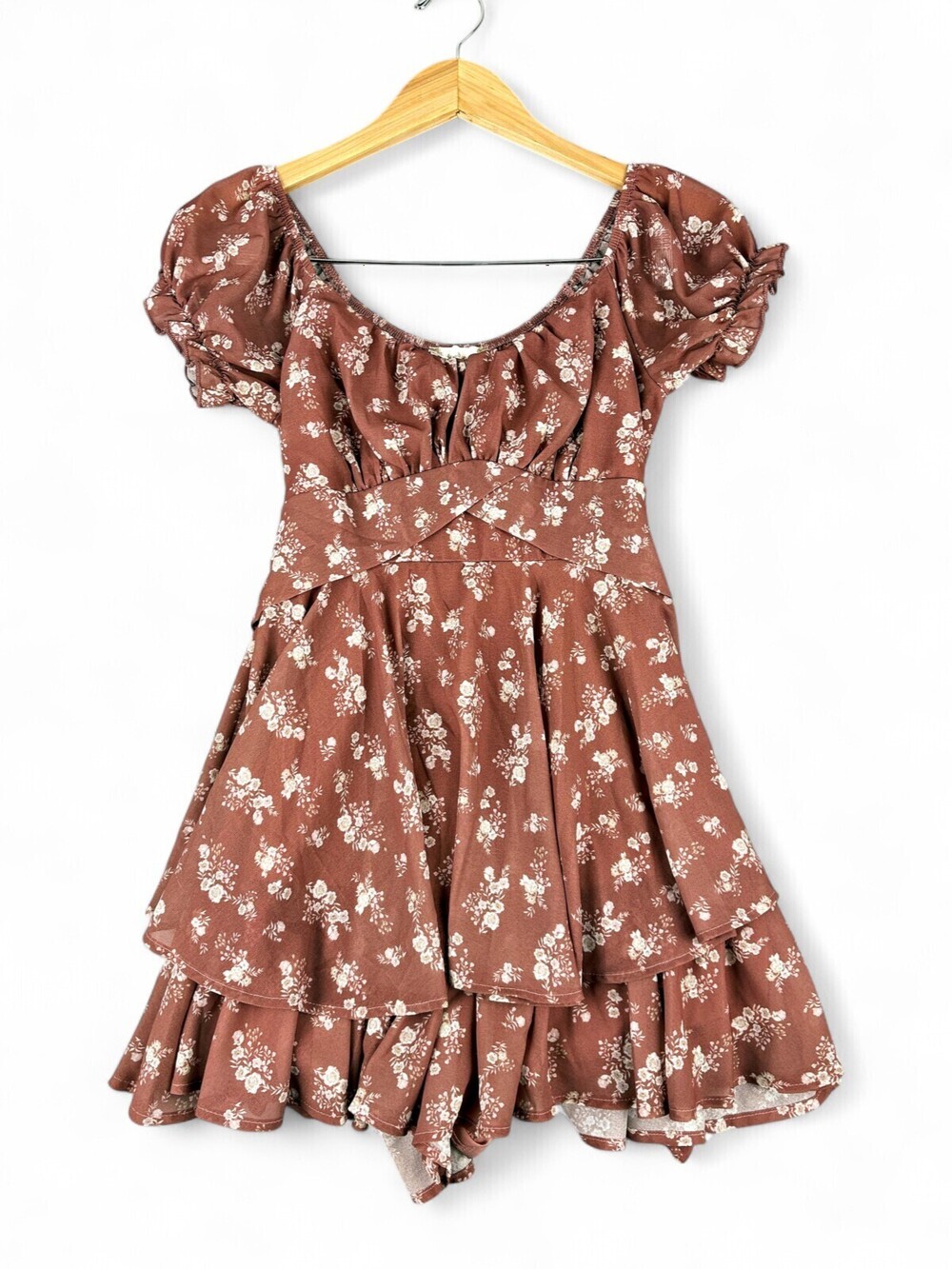 Altar'd State Floral Tiered Romper XS Puff Sleeve